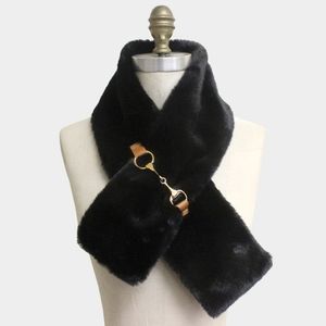 Black Faux Fur Style Leather Pull Through Scarf Collar Winter Fashion Accessory